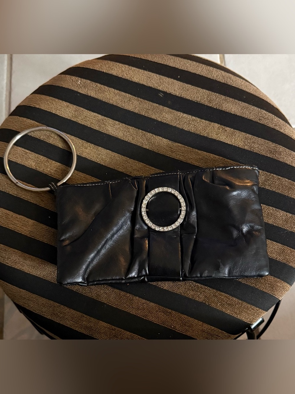 Black Women's Wristlet Clutch with Rhinestone Ring Accent